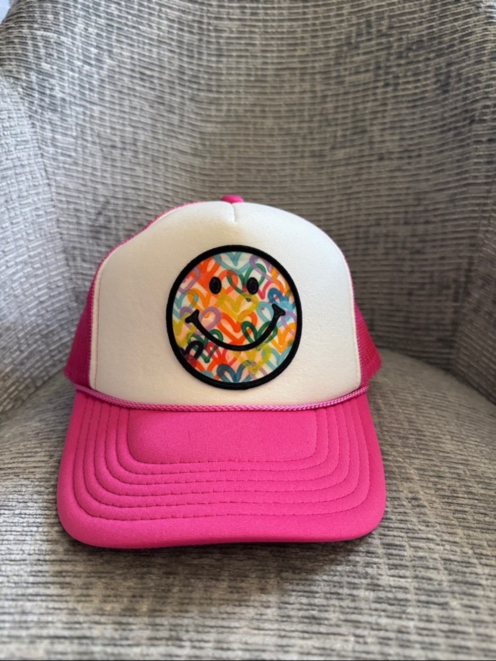 Women’s Hot Pink Smiley Face Trucker Hat